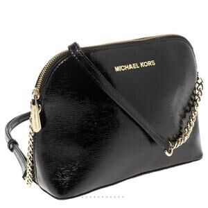 MICHAEL Michael Kors Black Textured Patent Leather Gold-tone Cindy Crossbody Bag